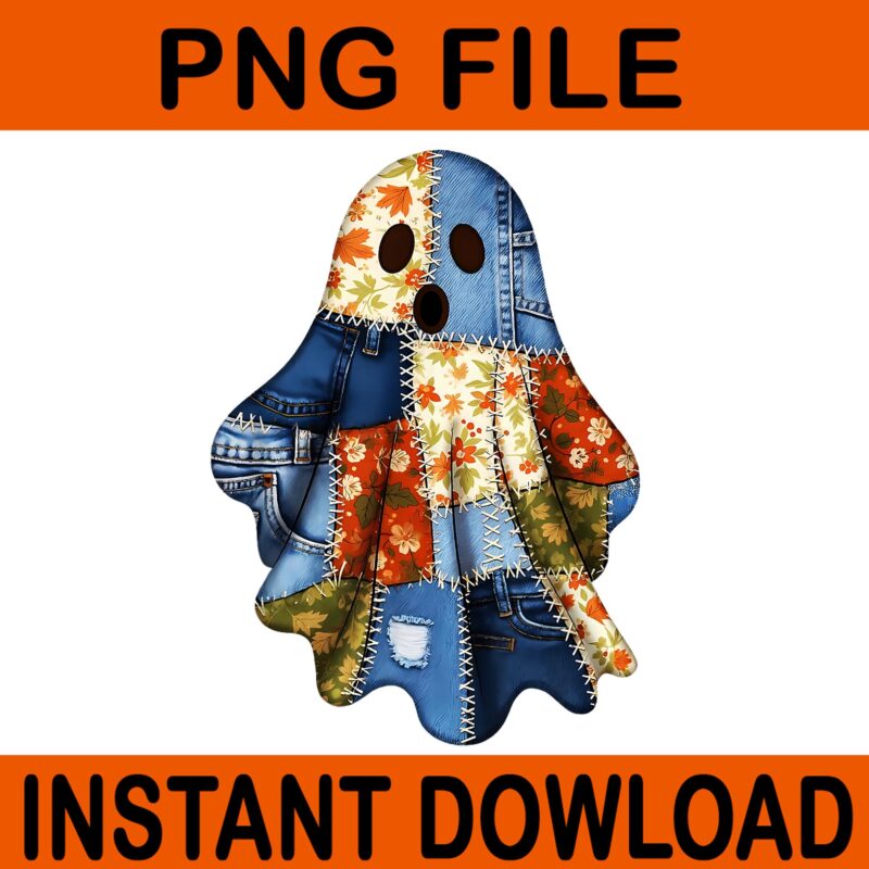 Halloween Blue Denim Boo Ghost Floral Coquette Fall Pumpkin PNG