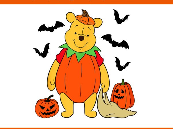 Winnie the pooh halloween big pumpkin png t shirt design for sale
