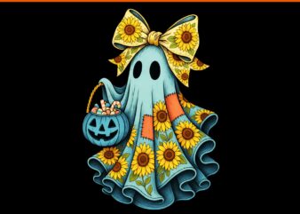 Halloween Blue Denim Ghost Sunflower Coquette Spooky Boo PNG