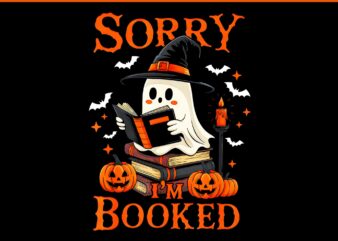 Sorry I’m Booked Ghost Reading Book Teacher Halloween PNG