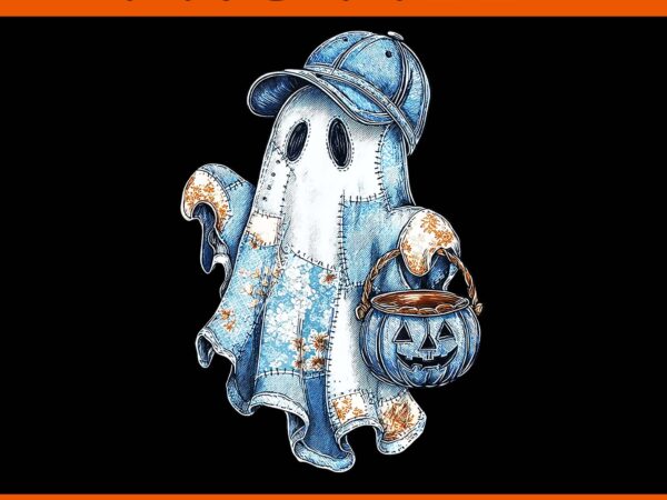 Retro blue denim boo ghost halloween denim patchwork png t shirt design online