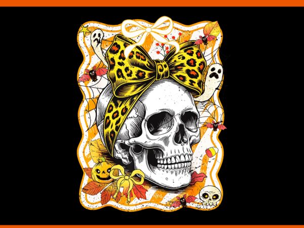 Preppy bow skull halloween spooky season png t shirt illustration