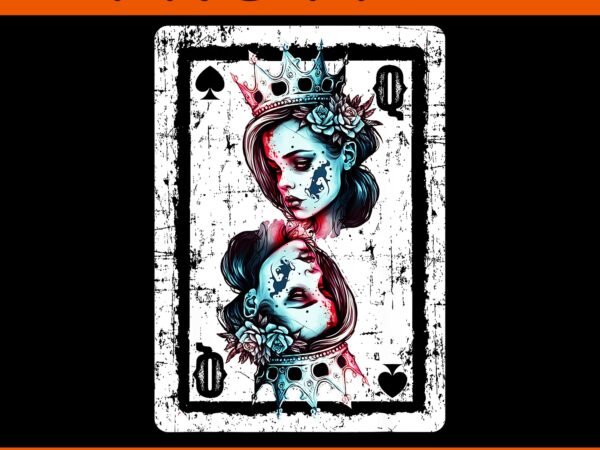 Queen of spades gothic card game halloween creepy poker game png t shirt illustration