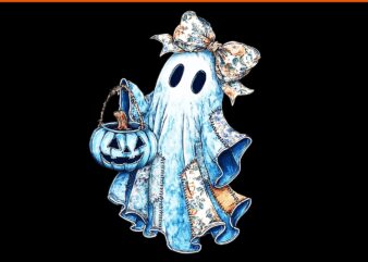 Retro Blue Denim Boo Ghost Halloween Denim Patchwork PNG