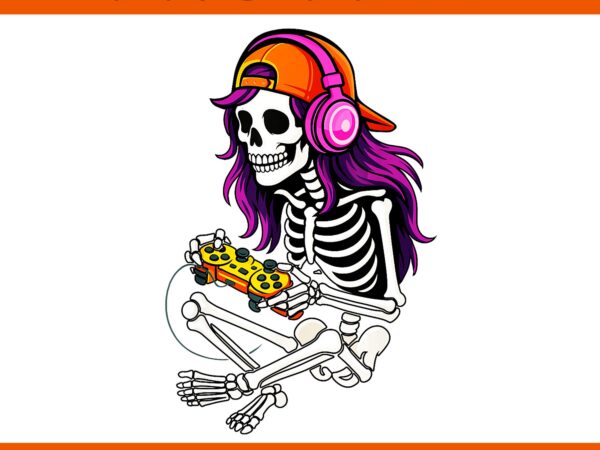 Gamer skeleton halloween png, video gaming halloween png t shirt design template