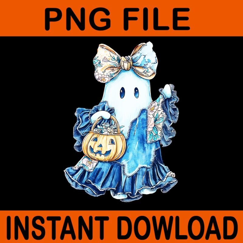 Retro Blue Denim Boo Ghost Halloween Denim Patchwork PNG