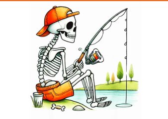 Skeleton Fishing Halloween PNG, Fishing Halloween PNG
