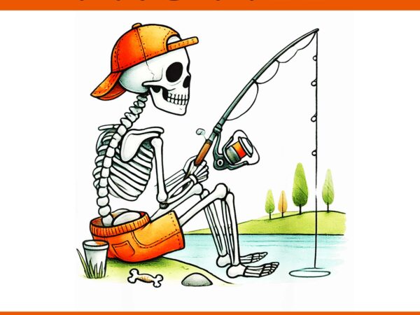 Skeleton fishing halloween png, fishing halloween png t shirt template vector