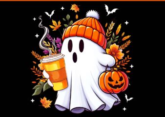 Halloween Ghost Drinking Ice Coffee PNG, Ghost Halloween PNG