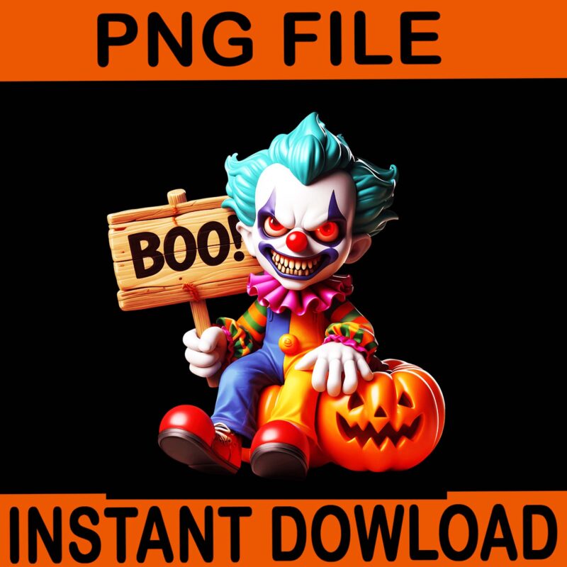 Boo Creepy Clown Pumpkin Halloween PNG