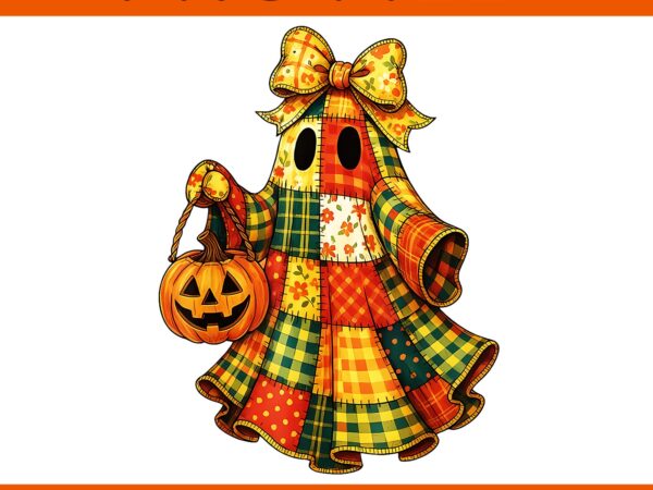 Retro halloween orange denim ghost coquette patchwork spooky png t shirt design online