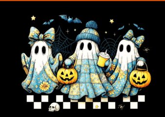 Retro Patchwork Ghosts Spooky Cute Halloween PNG