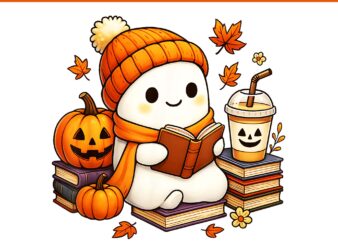 Halloween Ghost Reading Book Coffee PNG