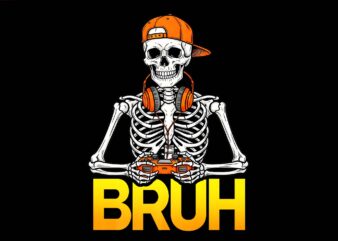 Bruh Gamer Skeleton Halloween PNG, Bruh Video Game Controller Skeleton Halloween PNG