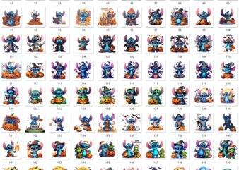 Stitch Halloween Watercolor Bundle, Stitch Halloween PNG, Horror Stitch PNG, Layered Cut File, Blue Alien PNG, Scary Cute Horror PNG