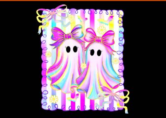Colorful Aesthetic Halloween Ghosts Girly Girls Coquette Bow PNG