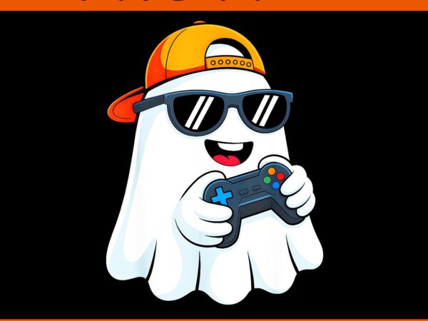 Ghost playing video game halloween png, gaming halloween ghost png t shirt design template