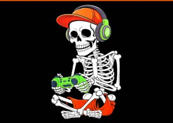 Cool Skeleton Gamer PNG, Video Gaming Halloween PNG