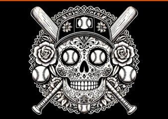 Cool Latino Mexican Sugar Skull Baseball Halloween PNG