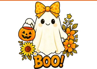 Floral Boo Ghost Pumpkin Bow Halloween PNG
