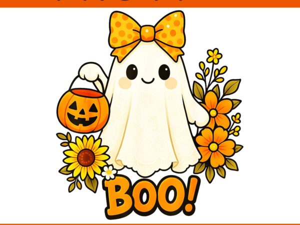 Floral boo ghost pumpkin bow halloween png t shirt graphic design