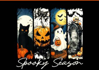 Retro Spooky Season Black Cat Ghost Pumpkin Halloween PNG, Spooky Season Black Cat PNG