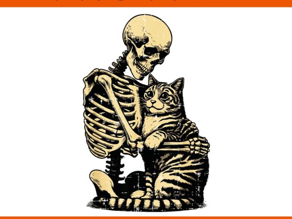 Skeleton hugging cat scary halloween png t shirt template vector