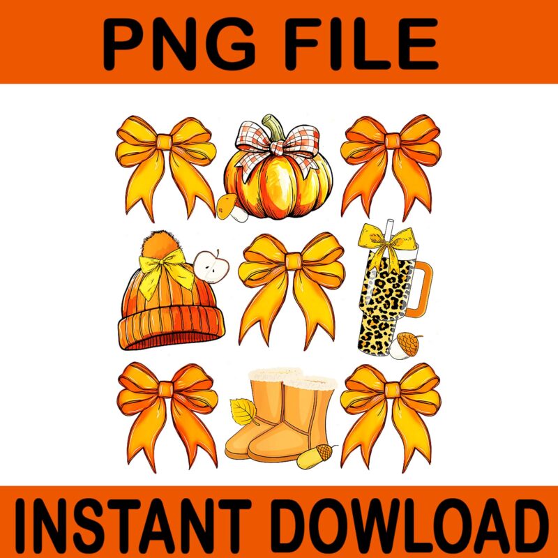 Retro Pumpkin Coquette Bow Fall Autumn Halloween PNG
