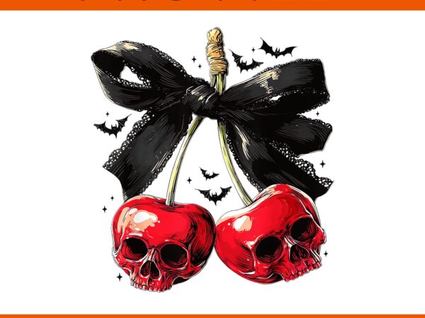 Spooky cherry halloween bow png, cherry skull cherry halloween png t shirt template vector