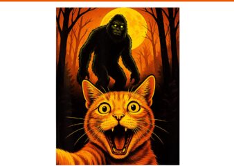 Scared Cat Selfie With Zombie Bigfoot Sasquatch Halloween PNG
