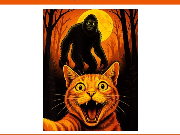 Scared cat selfie with zombie bigfoot sasquatch halloween png t shirt template vector