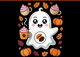 Ghost Barista Holding Coffee Cup Halloween PNG