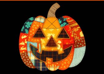 Vintage Patchwork Pumpkin Halloween Quilt Face PNG