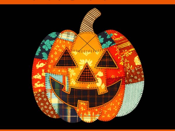 Vintage patchwork pumpkin halloween quilt face png t shirt vector art