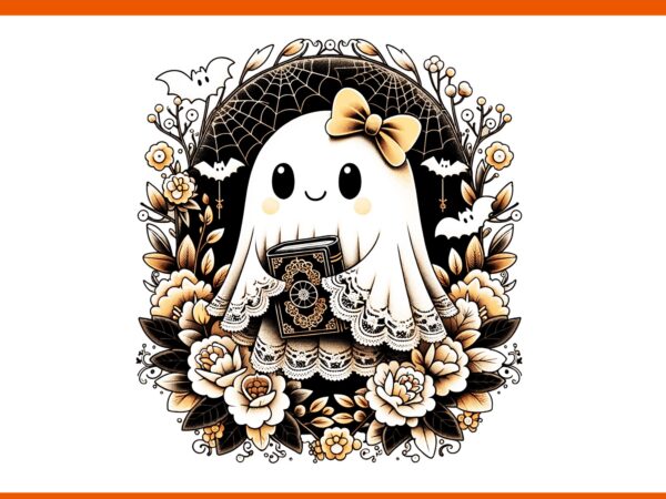 Cute ghost holding vintage book halloween png t shirt vector file