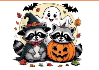 Cute Halloween Raccoon Ghost Pumpkin Fall Animal PNG, Ghost Raccoon Halloween PNG