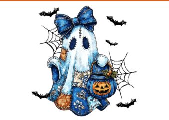 Blue Denim Ghost Boo Halloween PNG, Blue Denim Ghost PNG