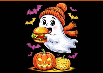 Boo Ghost Eating Hamburger Halloween PNG