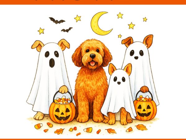 Cute dog ghosts halloween trick or treat design png