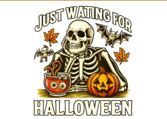 Just Waiting for Halloween Skeleton Pumpkin PNG