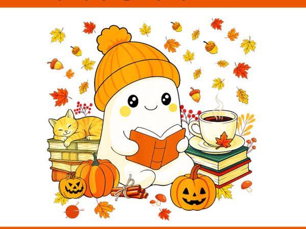 Ghost reading book lovers autumn fall halloween png t shirt design template