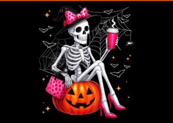 Skeleton Drinking Coffee Halloween Women PNG, Skeleton Halloween Girl PNG