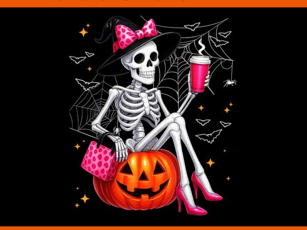 Skeleton drinking coffee halloween women png, skeleton halloween girl png t shirt template vector