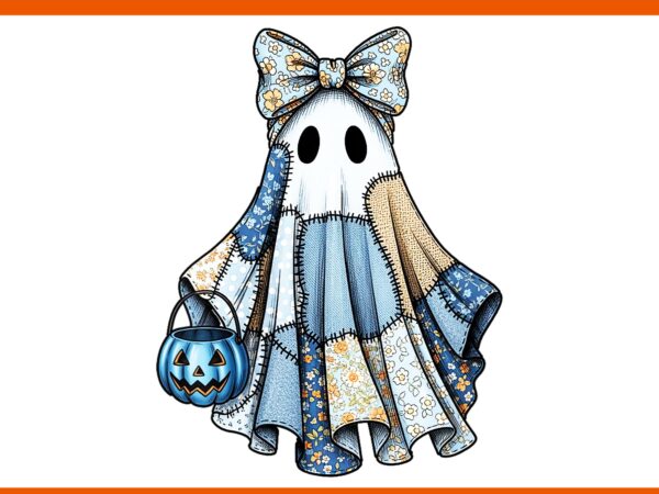 Womens girly halloween blue denim ghost spooky season coquette bow png t shirt design for sale