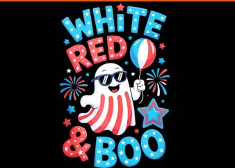 White Red And Boo 4th Of July Ghost Halloween PNG
