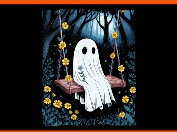 Vintage ghost swinging in forest night halloween floral png t shirt vector art