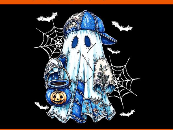 Blue denim ghost boo halloween png, blue denim ghost png, cute halloween blue denim ghost boo patchwork png t shirt template