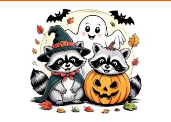 Halloween Raccoon Ghost Pumpkin Fall Animal PNG