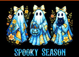 Spooky Season Halloween Blue Denim PNG, Ghost Patchwork Spooky Halloween PNG