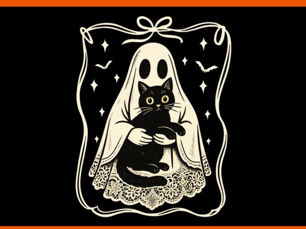 Lace ghost holding black cat bow halloween png t shirt vector graphic